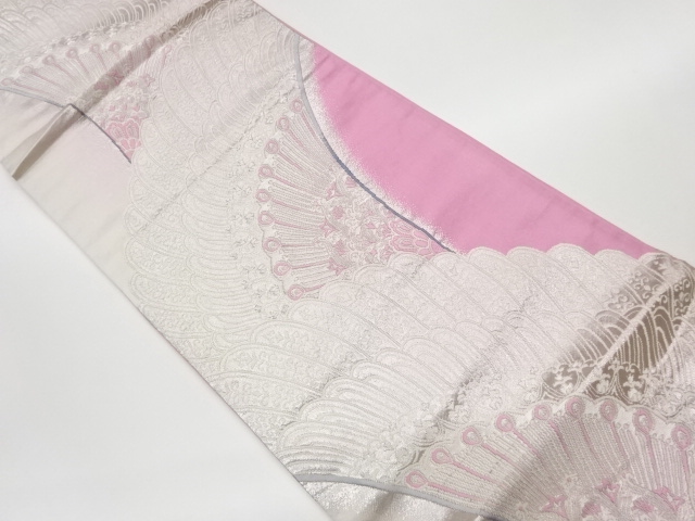 リサイクル　抽象羽に華文模様織出し袋帯